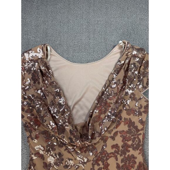 Calvin Klein Sequin Dress Mini Floral Wedding Formal Holiday Tan Size 4 - Picture 3 of 8